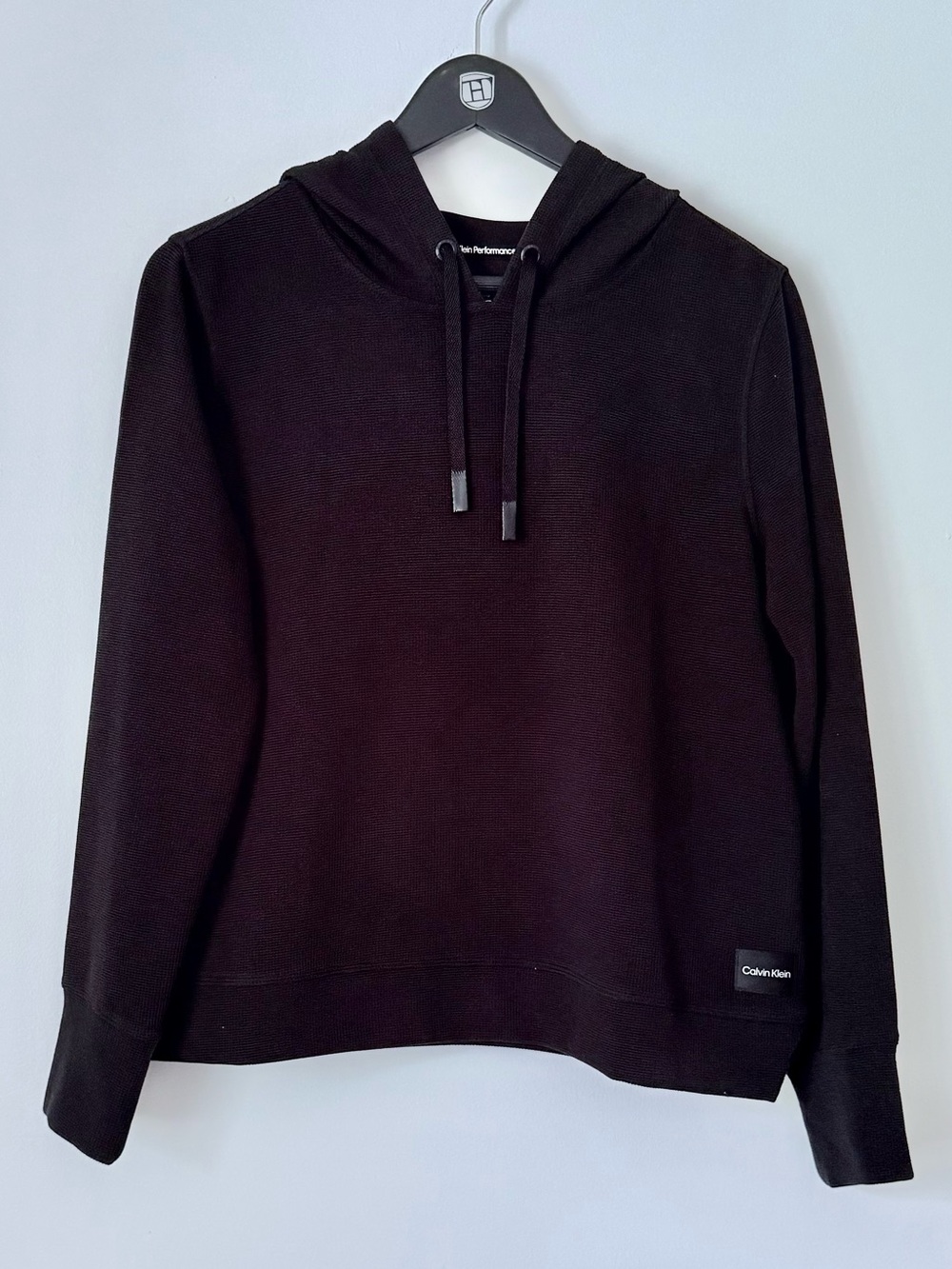 Calvin Klein Black Waffle-Knit Sweatshirt with Logo Patch SZ.M